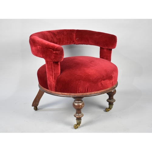 495 - A Late Victorian Mahogany Framed Circular Seated Ladies Tub Nursing Chair on Brass Castors