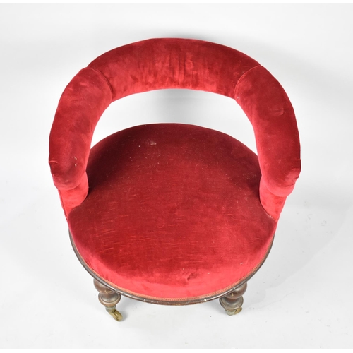 495 - A Late Victorian Mahogany Framed Circular Seated Ladies Tub Nursing Chair on Brass Castors