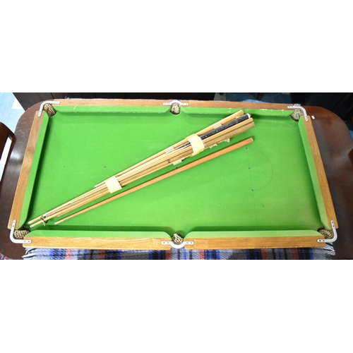 499 - A Mid 20th Century Quarter Size Snooker Table, Also Collection of Snooker Cues, Rest Etc, 163cms by ... 