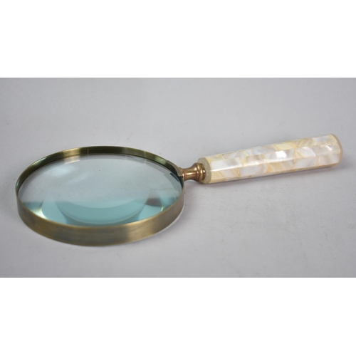 56 - A Modern Mother of Pearl Handled Desktop Magnifying Glass, 22.5cms Long