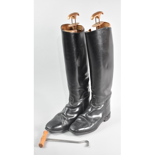 70 - A Pair of Modern Leather Riding Boots with Trees and a Single Boot Pull