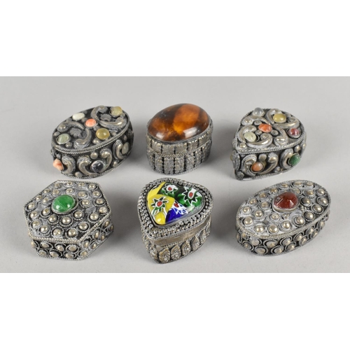 71 - A Collection of Jewelled White Metal Trinket Boxes of Various Form