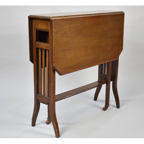 90 - An Edwardian Mahogany Drop Leaf Sutherland Table with Crossbanded Top, 68cms Wide