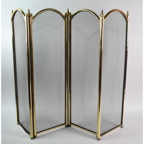 98 - A Modern Brass Framed Four Panelled Fire Guard