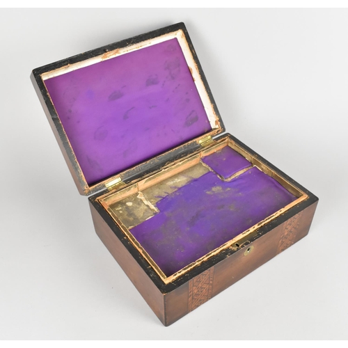 31 - A Banded Inlaid Work Box with Hinged lid and Removable Inner Tray, 27cm Wide