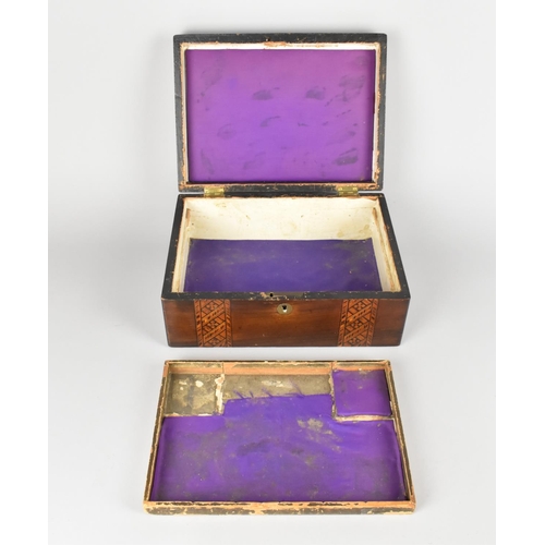 31 - A Banded Inlaid Work Box with Hinged lid and Removable Inner Tray, 27cm Wide