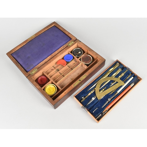 34 - A Late Victorian/Edwardian Mahogany Cased Drawing set with  Inner Removable Tray, 20cm Wide