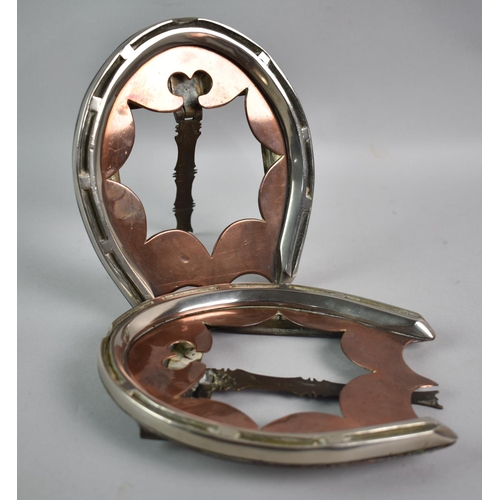 46 - A Pair of Novelty Copper and Steel Easel Back Photo Frames Formed from Two Horseshoes, 17cm High