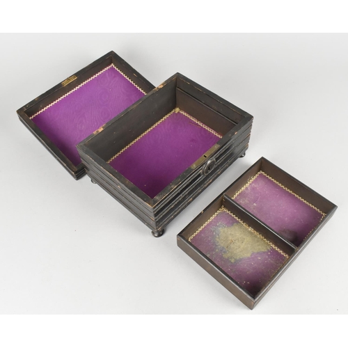 5 - A Late 19th Century Ebonised Ladies Jewellery Box with Lid, Inner Removable Tray, Requires Attention... 