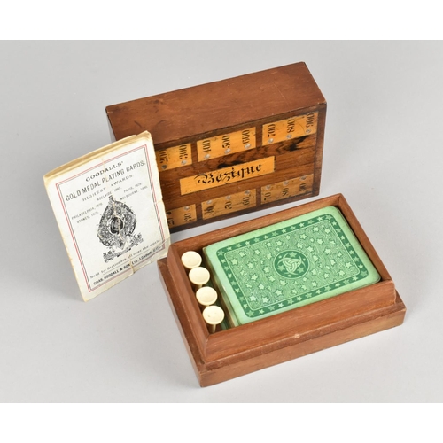 6 - A Late 19th Century Bezique Card Box with Inlaid Cribbage Board Sections and Containing Pack of Card... 