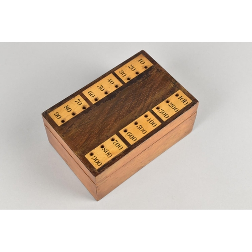 6 - A Late 19th Century Bezique Card Box with Inlaid Cribbage Board Sections and Containing Pack of Card... 