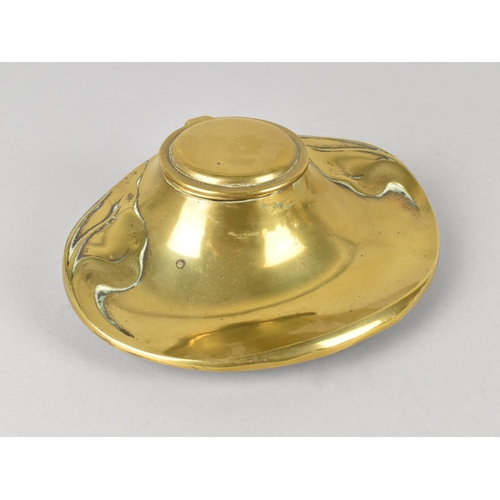 61 - A German Polished Bronze Jugendstil Oval Ink Stand with Ceramic Liner, Stamped to Base, 17cm Wide