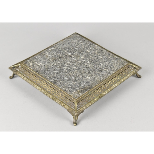 63 - A Polished Granite Teapot Stand on Reticulated Metal Base, 18.5Cm Square