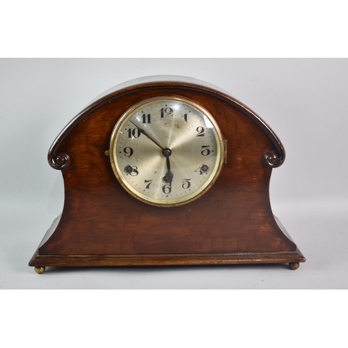 67 - A Mid 20th Century Mahogany Framed Westminster Chime Napoleon Hat Mantel Clock, 40cm Wide