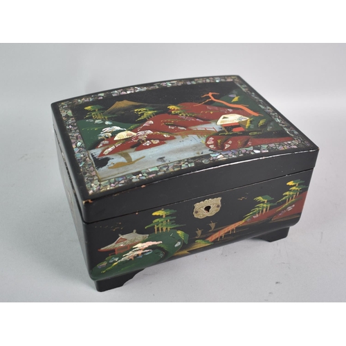 70 - A Mid 20th Century Lacquered and Mother of Pearl Inlaid Japanese Jewellery Box with Fitted Cantileve... 