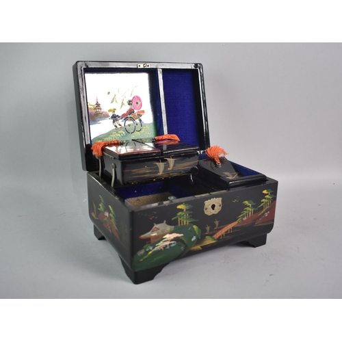 70 - A Mid 20th Century Lacquered and Mother of Pearl Inlaid Japanese Jewellery Box with Fitted Cantileve... 