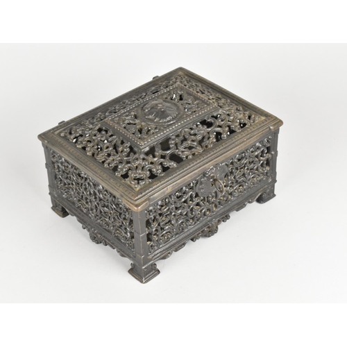 74 - A Cast Metal Ukrainian Box with Hinged Lid and Mask Decoration, C.1950/60, from the Town of Kasli in... 