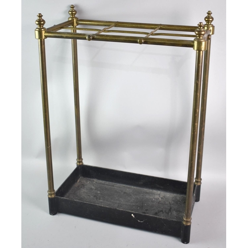 81 - A Late Victorian/Edwardian Brass and Iron Six Division Stick Stand with Vase Finials, 41x23x58cm Hig... 