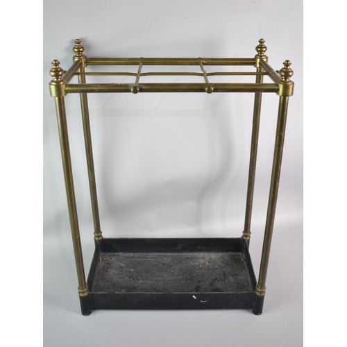 81 - A Late Victorian/Edwardian Brass and Iron Six Division Stick Stand with Vase Finials, 41x23x58cm Hig... 