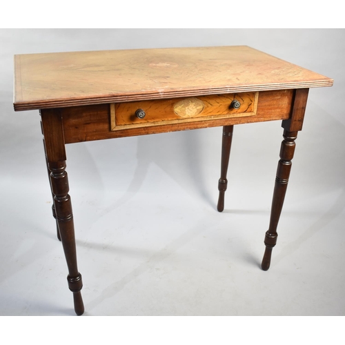 89 - An Inlaid Cross Banded Edwardian Side Table with Single Drawer and Turned Supports, 90cm Wide and 76... 