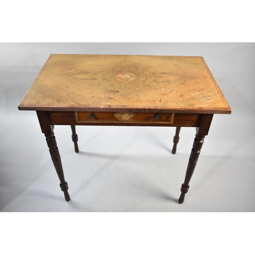 89 - An Inlaid Cross Banded Edwardian Side Table with Single Drawer and Turned Supports, 90cm Wide and 76... 