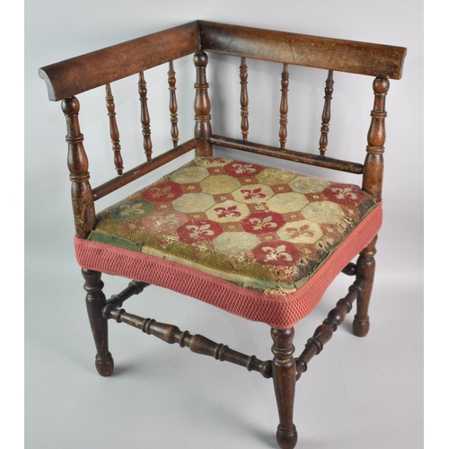 91 - A Late 19th Century Childs Corner Chair with Tapestry Upholstery and Spindle Back, 56cm Square and 5... 