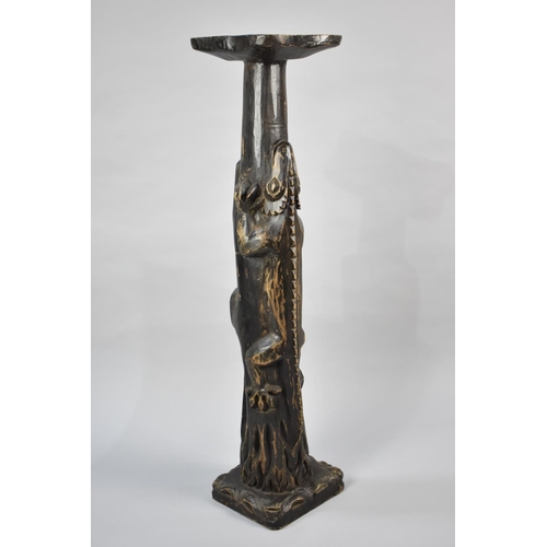 94 - A Carved African Torchere Stand, The Support Decorated with Crocodile, 107cm High