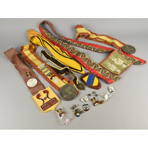 104 - A Collection of Various Enamel and Fabric Tobacconists Badges and Sashes with Pendants