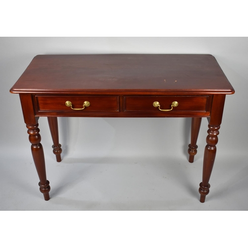 107 - A Reproduction Two Drawer Table with Turned Supports, 105cms Wide