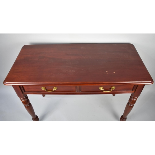 107 - A Reproduction Two Drawer Table with Turned Supports, 105cms Wide