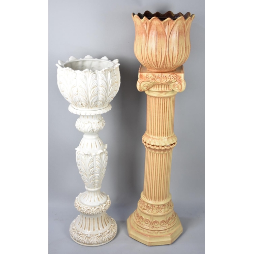 108 - Two Continental Glazed Ceramic Jardinières and Stands, Taller with Condition issue