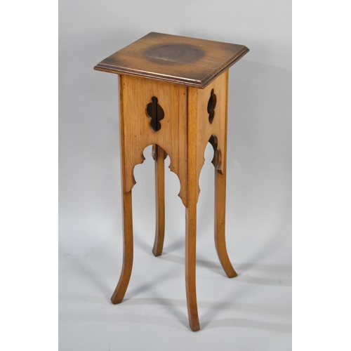 118 - An Edwardian Light Oak Square Topped Torchere Stand, 77cms High