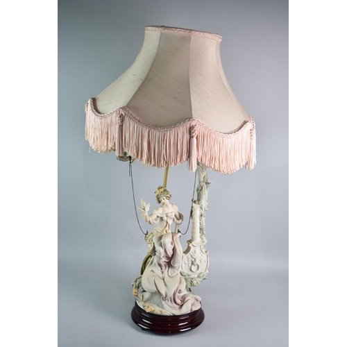 132 - A Late 20th Century Capodimonte Figural Table Lamp with Shade, Girl on Swing, Overall Height 83cms