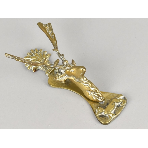 14 - A Vintage Brass Stags Head Door Knocker, 14cms High