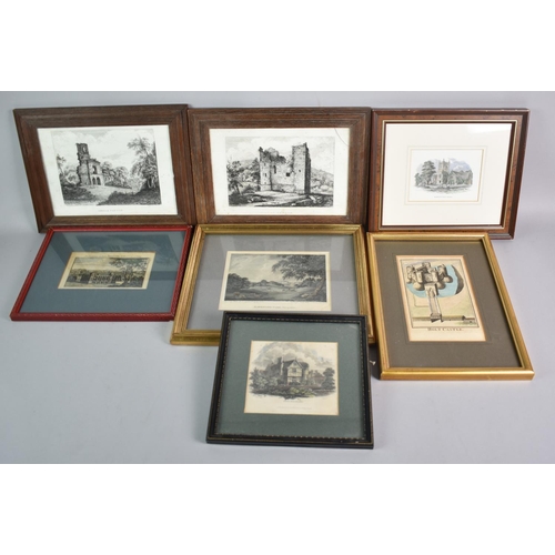 156 - A Collection of Various Framed Coloured and Plain Engravings Depicting Shropshire Country Houses and... 