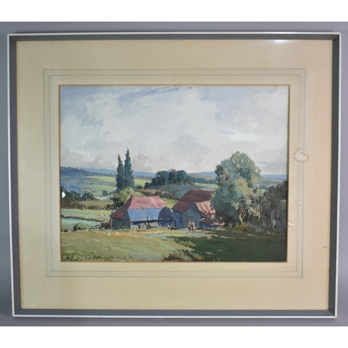 163 - A Framed Watercolour, Kentish Farm by Montague Webb, 45x35cms