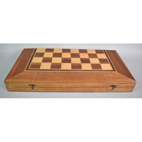 166 - A Wooden Combination Chess and Backgammon Board Containing Playing Pieces, 48cms Square