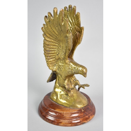 17 - A Vintage Brass Eagle on Wooden Plinth, Perhaps Formerly Car Mascot, Overall height 17.5cms