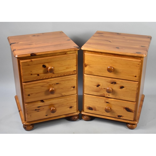 170 - A Pair of Modern Pine Three Drawer Bedside Chests, 44cms Wide