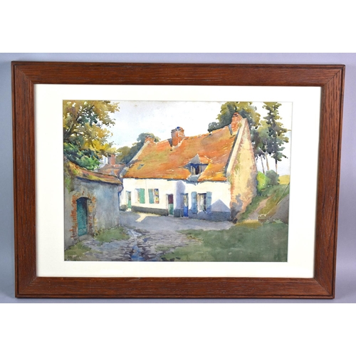 174 - An Oak Framed Watercolour Depicting Cottage by Gertrude Fitt, 1926, 36x26cms