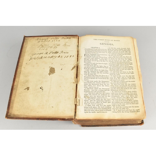 177 - An Early 19th Century Leather Bound Bible, Signed Richard Potts, October 1829, Condition issues