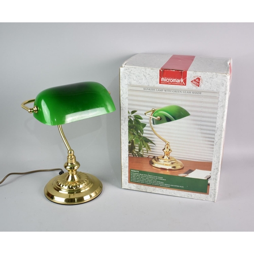 181 - A Modern Brass Bankers Lamp by Micromark, with Original Cardboard Box, 35cms High