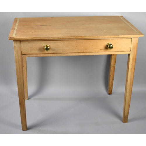 184 - A Victorian Stripped Pine Side Table with Single Long Drawer having Replacement Brass Handles on Tap... 