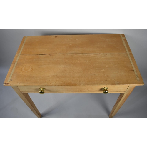 184 - A Victorian Stripped Pine Side Table with Single Long Drawer having Replacement Brass Handles on Tap... 