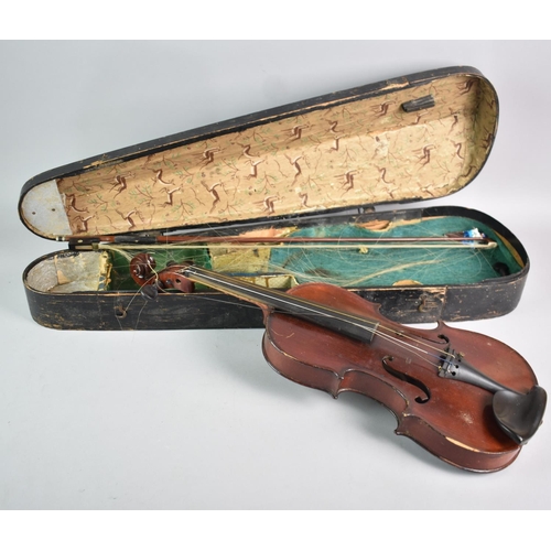 187 - A Cased Violin and Bow, Paper Label Printed Celebre Vosgien