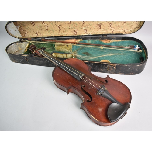 187 - A Cased Violin and Bow, Paper Label Printed Celebre Vosgien