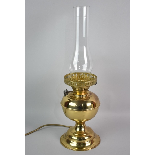 190 - A Modern Table Lamp in the Form of a Brass Oil Lamp with Glass Chimney