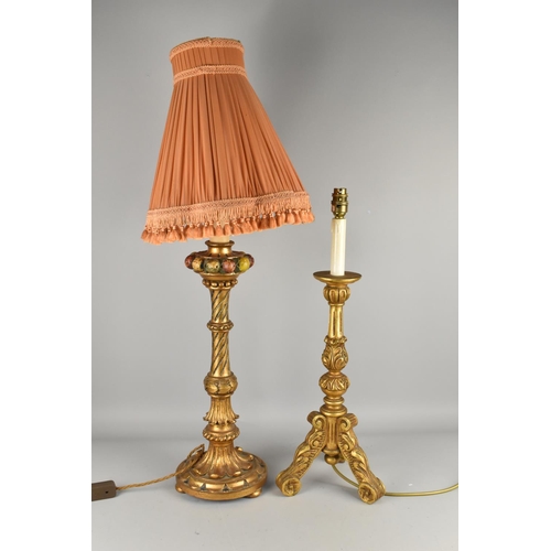 197 - Two Mid/Late 20th Century Gilt Sprayed Table Lamps, one with Shade, Other 58cms High