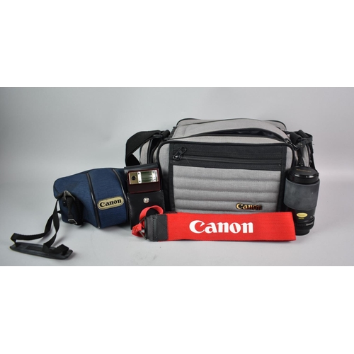 210 - A Canon T50 Automatic 35mm Camera with Canvas Carry Bag Containing Miranda Zoom Lens and Other Acces... 