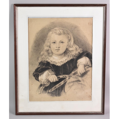 222 - A Framed Pencil and Charcoal Study of a Child, 30x40cms